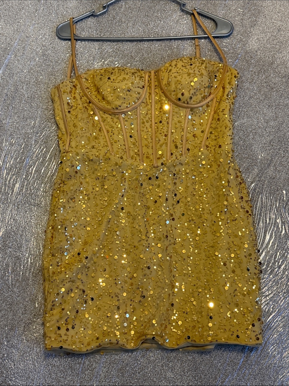 Gold Sequin Mini Dress with Corset Bodice